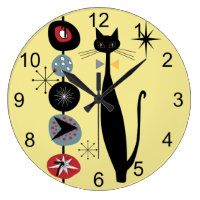 Retro Atomic Era Mid Century Modern MCM Cool Cat 2 Large Clock