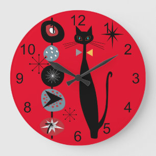 Retro Atomic Era Mid Century Modern MCM Cool Cat 2 Large Clock