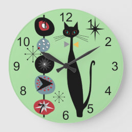 Retro Atomic Era Mid Century Modern MCM Cool Cat 2 Large Clock
