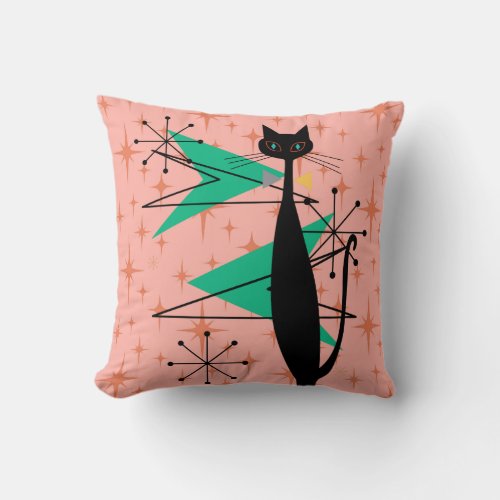 Retro Atomic Era Mid Century Modern MCM Cool Cat 2 Throw Pillow