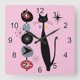 Retro Atomic Era Mid Century Modern MCM Cool Cat 3 Square Wall Clock