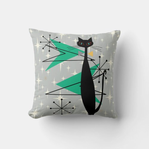 Retro Atomic Era Mid Century Modern MCM Cool Cat 3 Throw Pillow