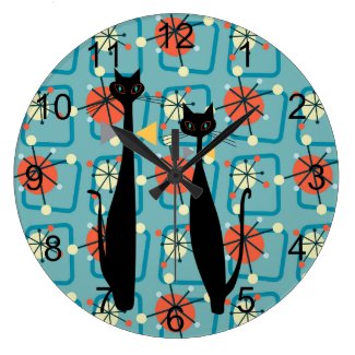 Retro Atomic Era Mid Century Modern MCM Cool Cat 4 Large Clock