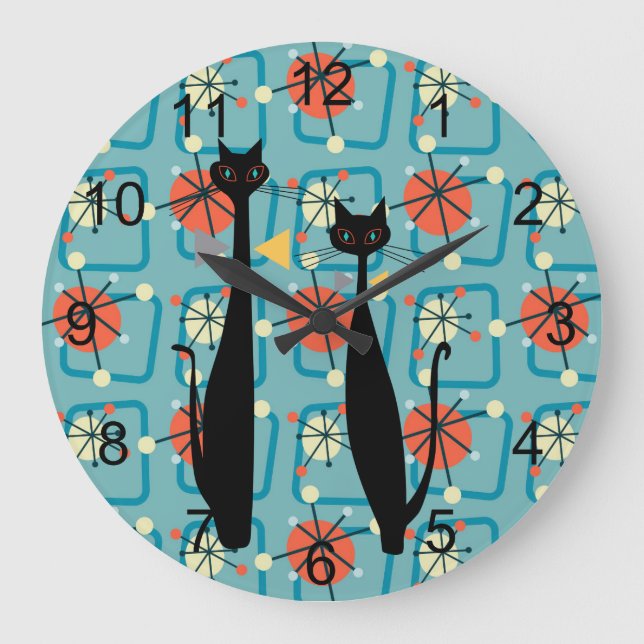 Retro Atomic Era Mid Century Modern MCM Cool Cat 4 Large Clock (Front)