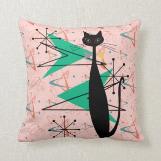 Retro Atomic Era Mid Century Modern MCM Cool Cat 4 Throw Pillow