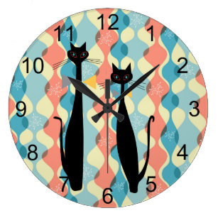 Atomic Era Art Wall Décor Zazzle Retro Atomic Era Mid Century Modern Mcm Cool Cat 5 Large Clock