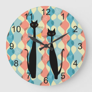 Retro Atomic Era Mid Century Modern MCM Cool Cat 5 Large Clock