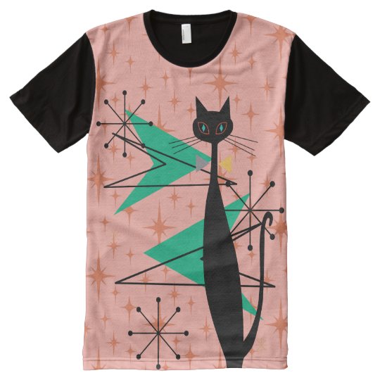 Retro Atomic Era Mid Century Modern Mcm Cool Cat All Over Print T