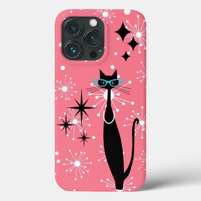Retro Atomic Era Mid Century Modern MCM Cool Cat B Case-Mate iPhone Case (Back)