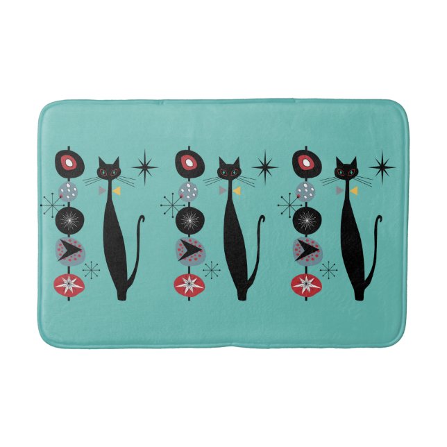 Retro Atomic Era Mid Century Modern MCM Cool Cat   Bath Mat (Front)