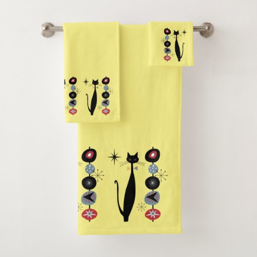 Retro Atomic Era Mid Century Modern MCM Cool Cat   Bath Towel Set