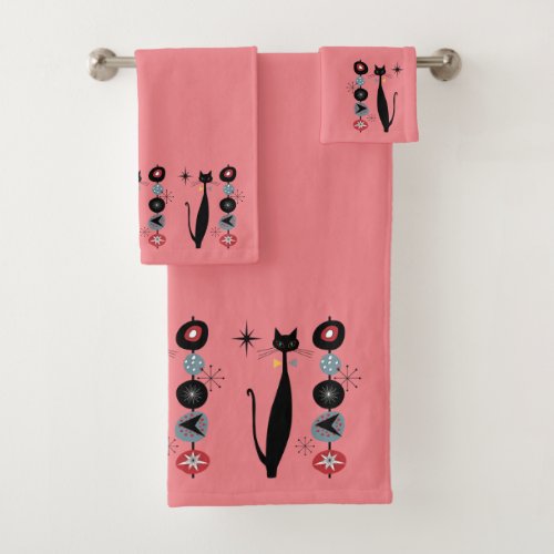 Retro Atomic Era Mid Century Modern MCM Cool Cat   Bath Towel Set