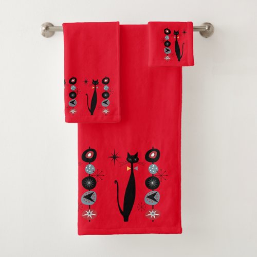 Retro Atomic Era Mid Century Modern MCM Cool Cat   Bath Towel Set