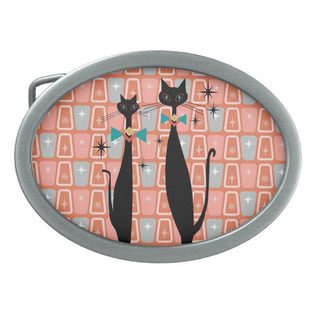 Retro Atomic Era Mid Century Modern MCM Cool Cat Belt Buckle (Front)