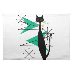 Retro Atomic Era Mid Century Modern MCM Cool Cat Cloth Placemat