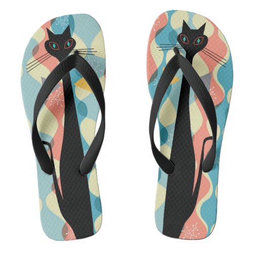 Retro Atomic Era Mid Century Modern MCM Cool Cat Flip Flops