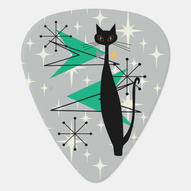 Retro Atomic Era Mid Century Modern MCM Cool Cat Guitar Pick (Front)