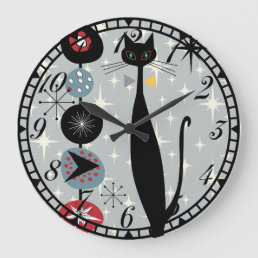Retro Atomic Era Mid Century Modern MCM Cool Cat Large Clock