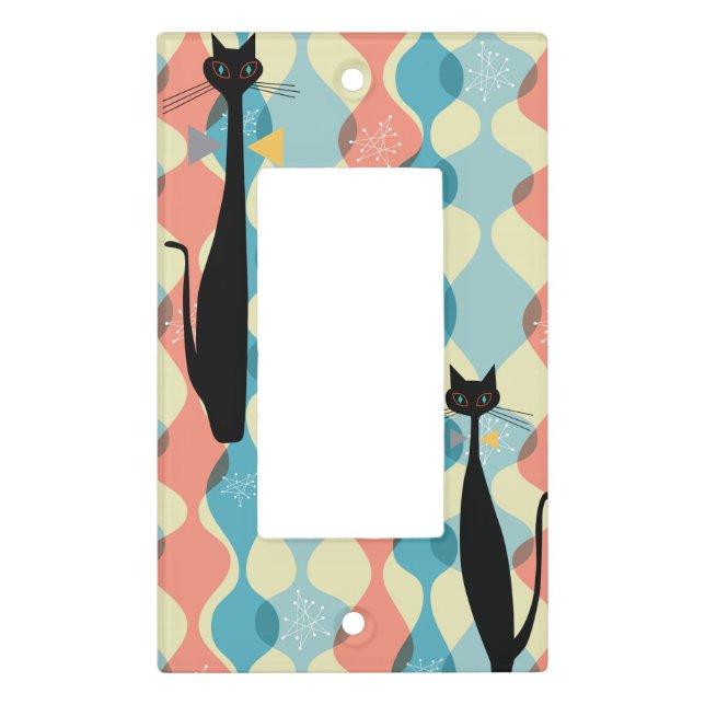 Retro Atomic Era Mid Century Modern MCM Cool Cat Light Switch Cover (Front)
