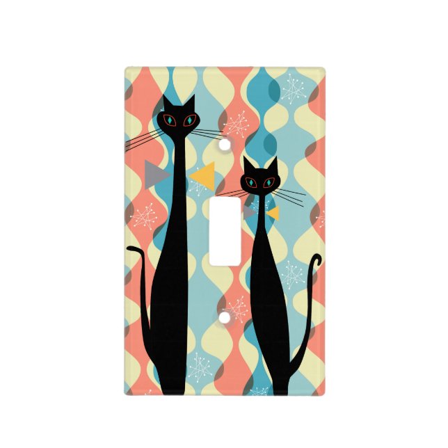 Retro Atomic Era Mid Century Modern MCM Cool Cat Light Switch Cover (Front)
