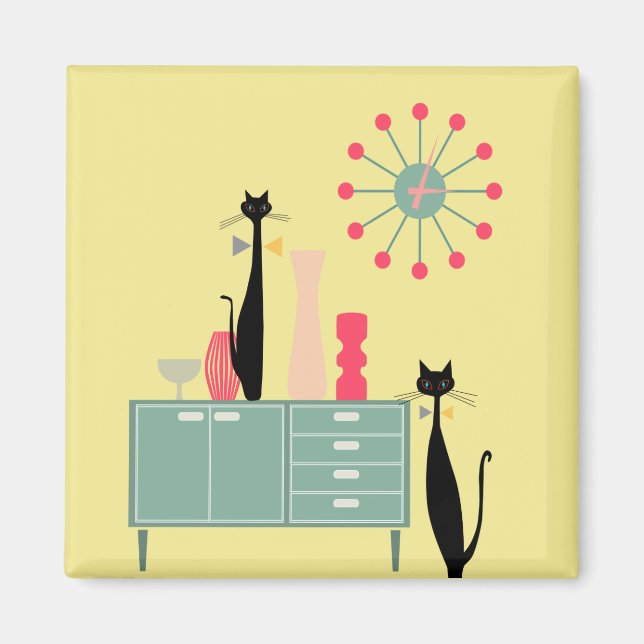 Retro Atomic Era Mid Century Modern MCM Cool Cat Magnet (Front)