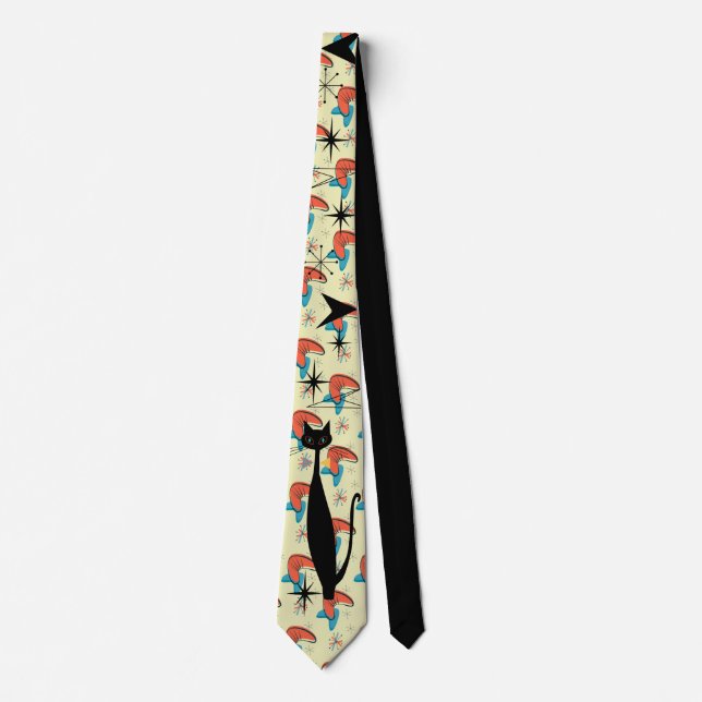 Retro Atomic Era Mid Century Modern MCM Cool Cat N Neck Tie (Front)