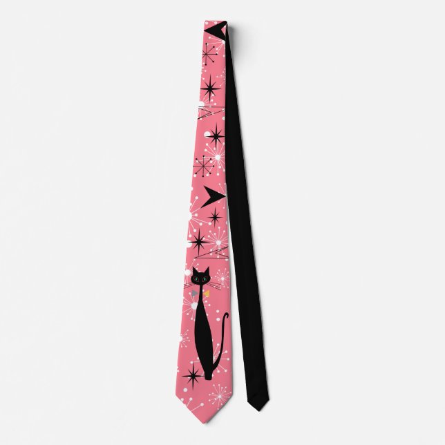 Retro Atomic Era Mid Century Modern MCM Cool Cat N Neck Tie (Front)