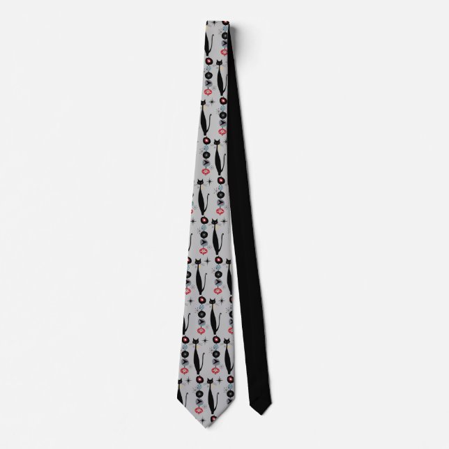 Retro Atomic Era Mid Century Modern MCM Cool Cat Neck Tie (Front)