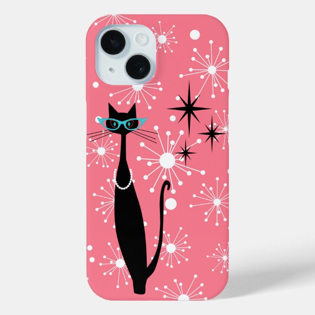 Retro Atomic Era Mid Century Modern MCM Cool Cat P Case-Mate iPhone Case (Back)