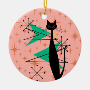 Retro Atomic Era Mid Century Modern MCM Cool Cat P Ceramic Ornament