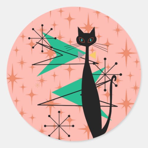 Retro Atomic Era Mid Century Modern MCM Cool Cat P Classic Round Sticker