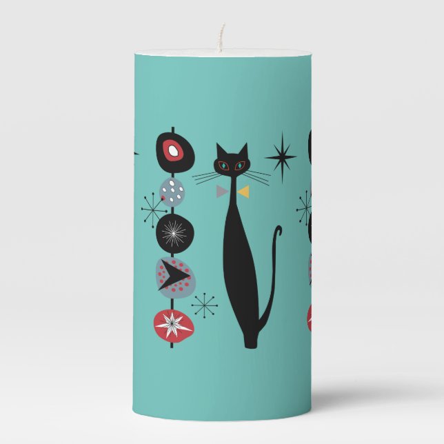 Retro Atomic Era Mid Century Modern MCM Cool Cat  Pillar Candle (Front)