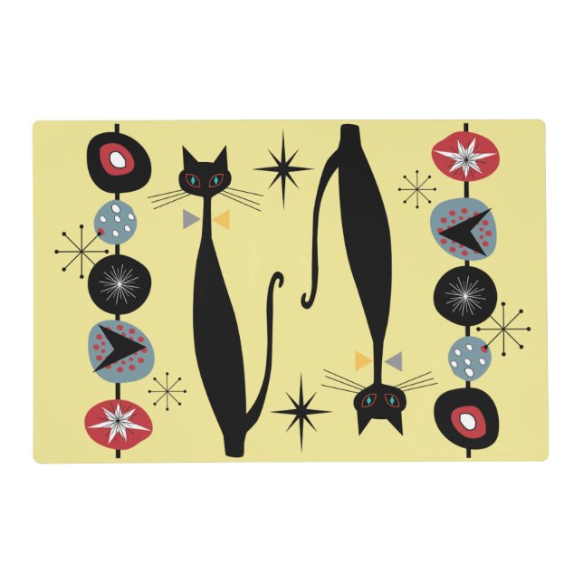 Retro Atomic Era Mid Century Modern MCM Cool Cat Placemat (Front)