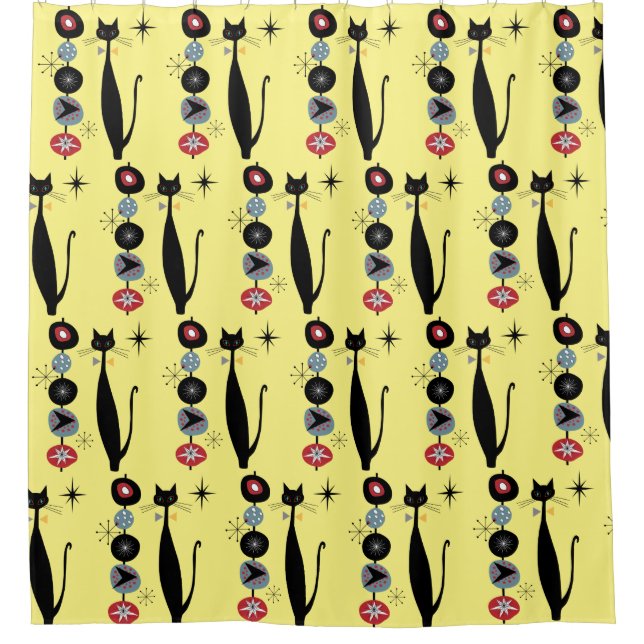 Retro Atomic Era Mid Century Modern MCM Cool Cat  Shower Curtain (Front)