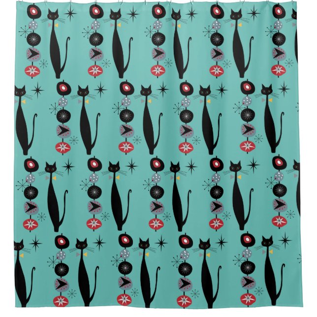 Retro Atomic Era Mid Century Modern MCM Cool Cat   Shower Curtain (Front)