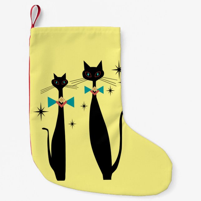 Retro Atomic Era Mid Century Modern MCM Cool Cat   Small Christmas Stocking (Front)