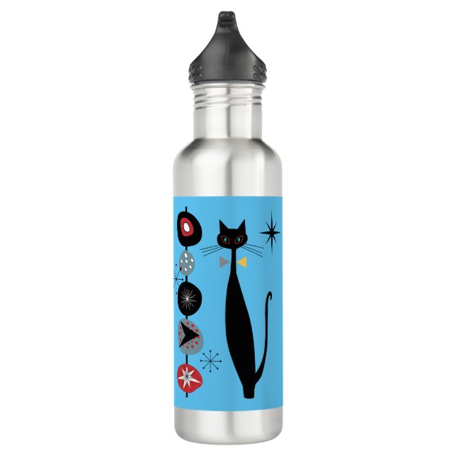 Retro Atomic Era Mid Century Modern MCM Cool Cat Stainless Steel Water Bottle (Right)