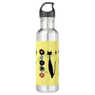 Retro Atomic Era Mid Century Modern MCM Cool Cat  Stainless Steel Water Bottle