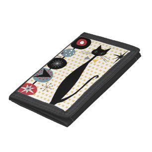Retro Atomic Era Mid Century Modern MCM Cool Cat Tri-fold Wallet
