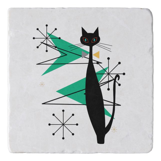 Retro Atomic Era Mid Century Modern MCM Cool Cat Trivet (Front)