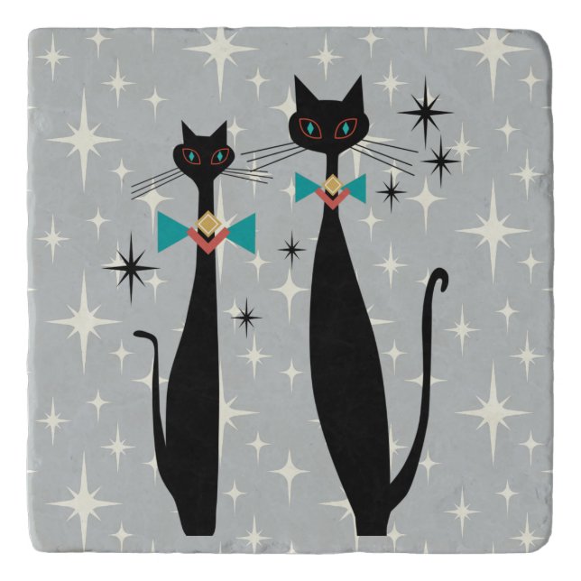 Retro Atomic Era Mid Century Modern MCM Cool Cat Trivet (Front)