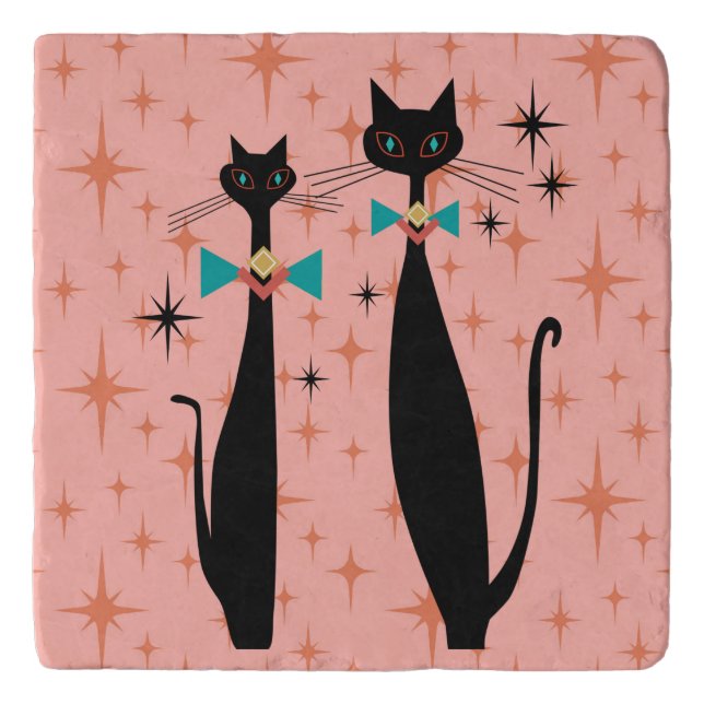 Retro Atomic Era Mid Century Modern MCM Cool Cat Trivet (Front)