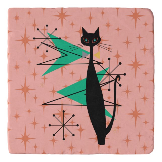 Retro Atomic Era Mid Century Modern MCM Cool Cat Trivet (Front)