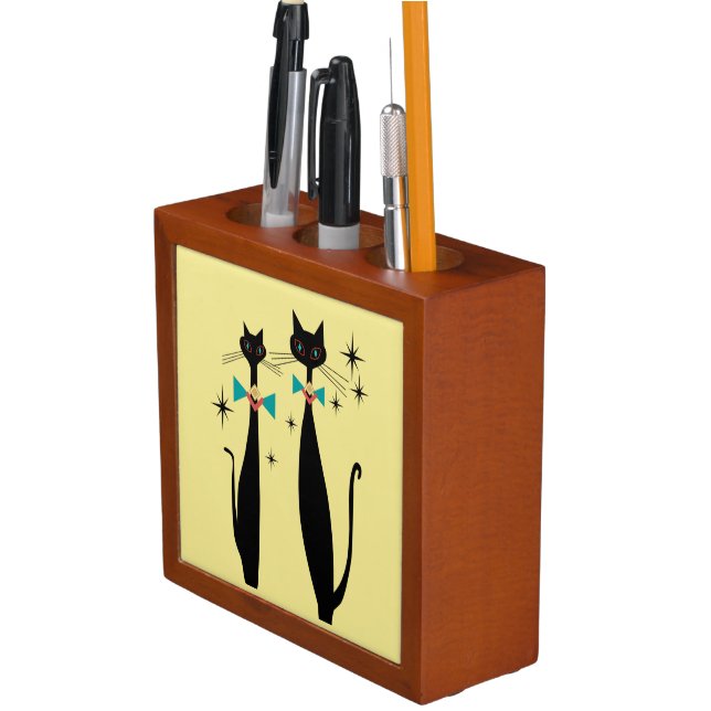 Retro Atomic Era Mid Century Modern MCM Cool Cats Desk Organizer (In Situ)