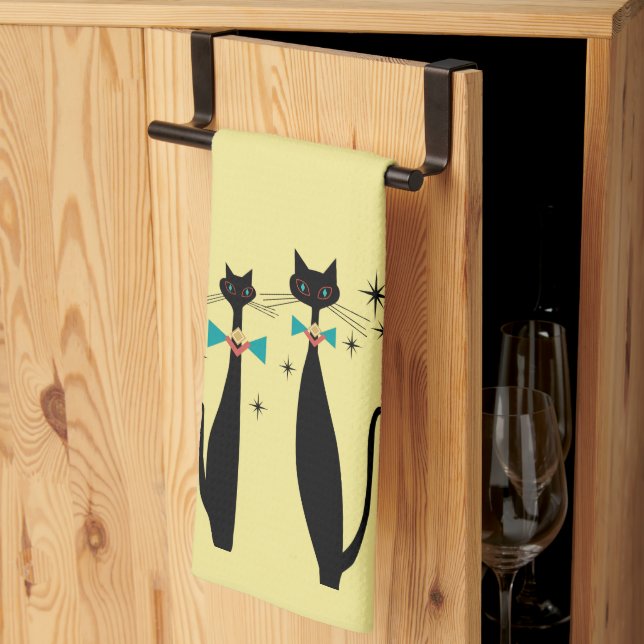 Retro Atomic Era Mid Century Modern MCM Cool Cats Kitchen Towel (Thirds Fold)