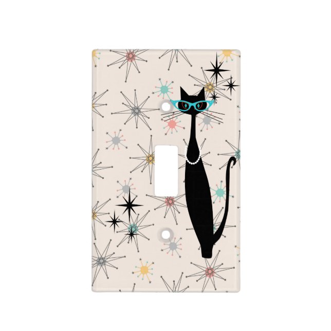 Retro Atomic Era Mid Century Modern MCM Kitty Cat Light Switch Cover (Front)