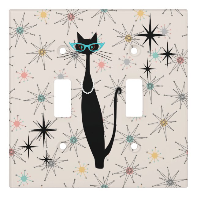 Retro Atomic Era Mid Century Modern MCM Kitty Cat Light Switch Cover (Front)