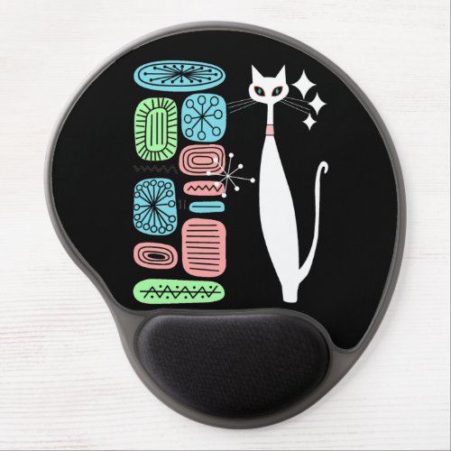 Retro Atomic Era Mid Century Modern White Cat Gel Mouse Pad