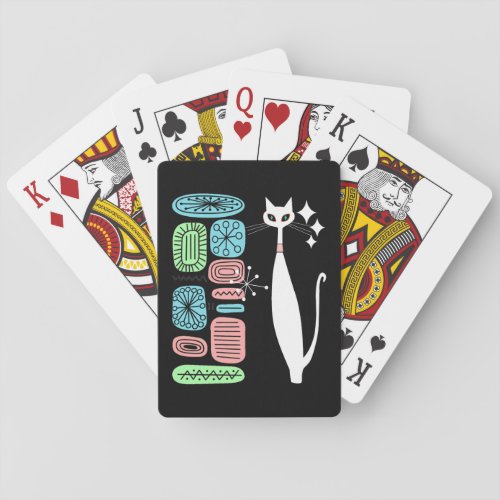 Retro Atomic Era Mid Century Modern White Cat Poker Cards