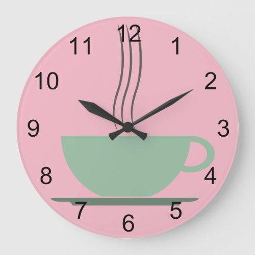 Retro Atomic Era Pink  Jadeite Green Coffee Cup Large Clock